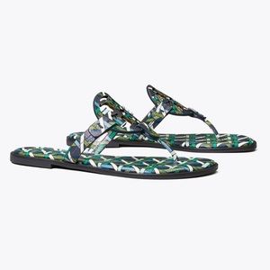 Tory Burch Miller Sandal Navy Basket-Weave Logo